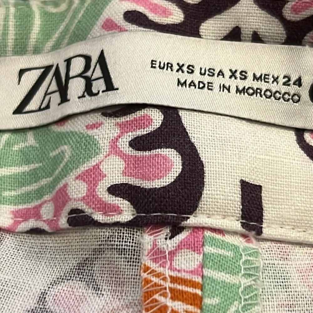 ZARA Linen Blend Floral Wide Leg Pants Size XS